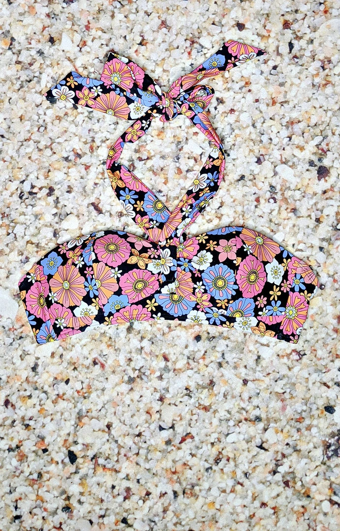 Unique Vintage - CZ198 - 33022 Bon Voyage Floral Bikini Top - Black/Multi