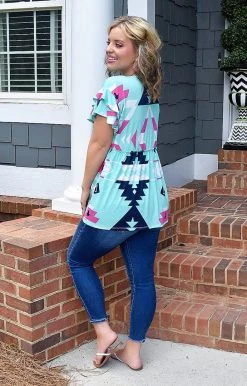 Heimish - ST2304-11 - 72322 Saving My Love Print Top - Mint TOPS