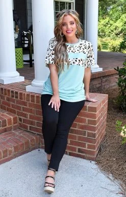 YFW - 10504 - 52122 Defining You Leopard Print Top - Mint TOPS