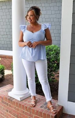 Andree - T10203-PP - 51122 Always On Your Mind Striped Top - Sky Blue TOPS