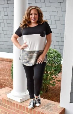 Heimish - BL-ST1265-13 - 21222 Playful Heart Colorblock Top - White/Camo TOPS