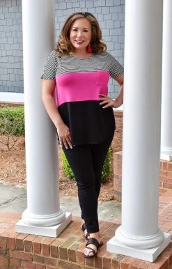 Heimish - ST1172-10 - 21822 It's A Wild World Colorblock Top - Fuchsia/Black TOPS