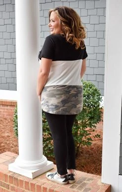 Heimish - BL-ST1265-13 - 21222 Playful Heart Colorblock Top - White/Camo TOPS