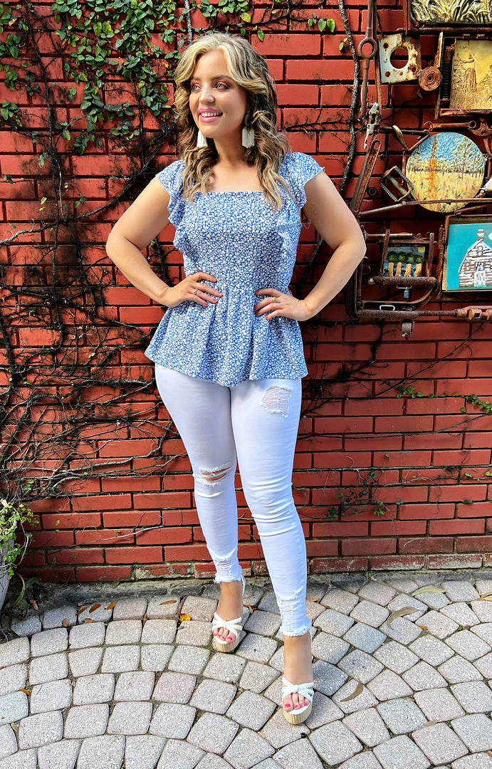 Staccato - 18579PP - 22122 Forever In Love Print Top - Blue TOPS