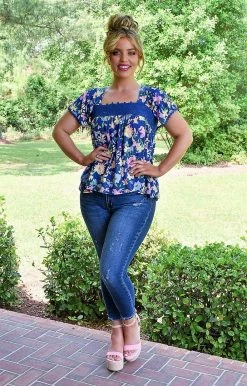 Andree - 18636-1-PP - 5822 A Pretty Sight Floral Top - Blue/Multi TOPS