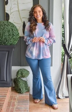 Umgee - N6715 - 83121 Better Than Expected Flare Pants - Denim Blue