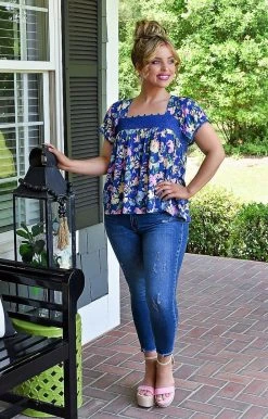 Andree - 18636-1-PP - 5822 A Pretty Sight Floral Top - Blue/Multi TOPS