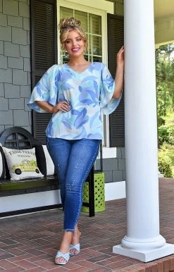 Andree - 18950-3-PP - 51122 TOPS Burst Of Happiness Print Top - Blue