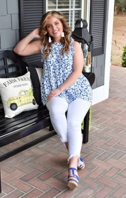 Staccato - 18525-PP - 22422 Without A Care Floral Top - Royal Blue TOPS