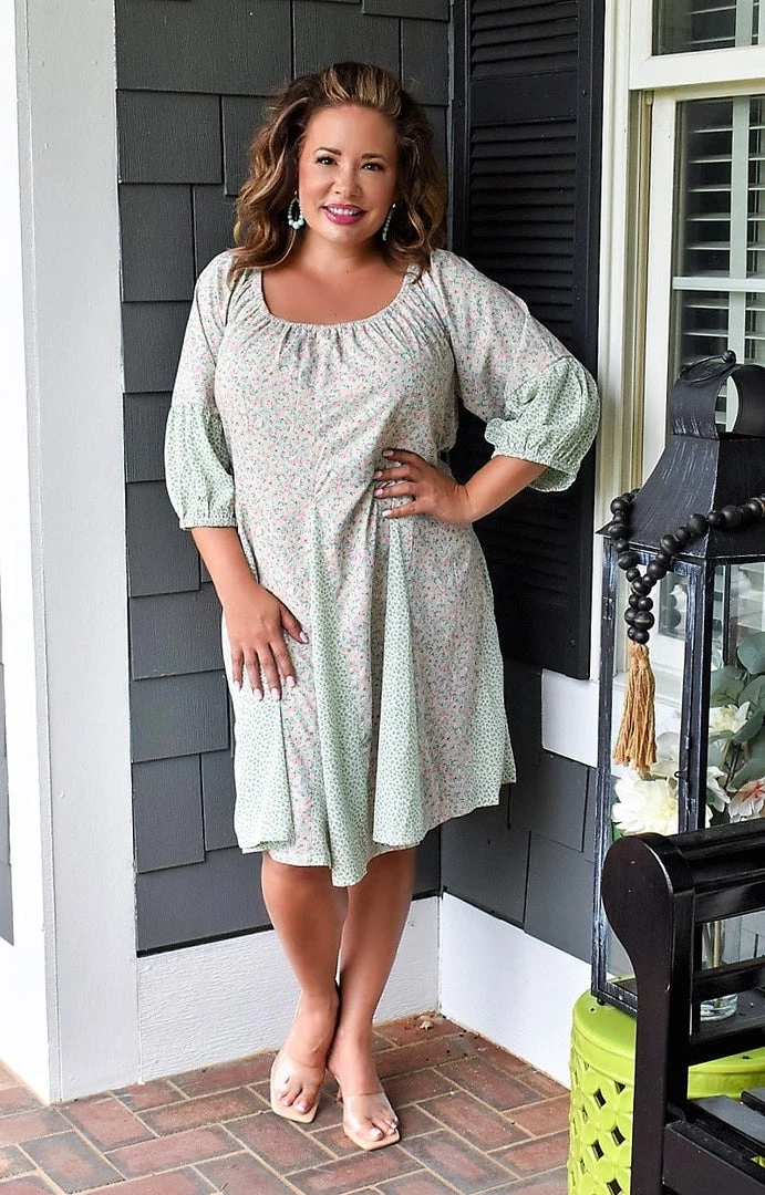 Davi & Dani - DD10647PER - 52722 Take A Picture Floral Dress - Pastel Green