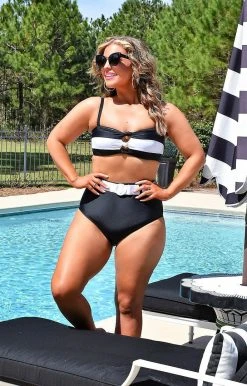 Unique Vintage - CZ197 - 33022 Make A Splash Bikini Top - Black/White SWIMWEAR