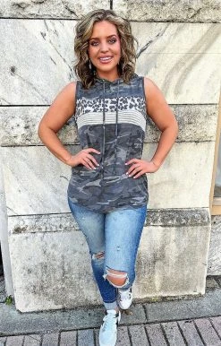 Heimish - BL-ST2016-15 - 53122 Caught Between You Camo Top - Gray TOPS