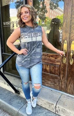 Heimish - BL-ST2016-15 - 53122 Caught Between You Camo Top - Gray TOPS