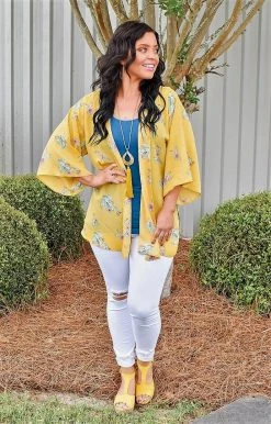 Vision - T1787-8PP - 41721 Don't Be Prickly Print Kimono/Cover Up - Yellow