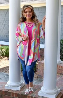 Lime & Chili - LT5717 - 32322 Delighted Feeling Print Kimono - Multi TOPS
