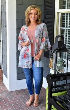 Heimish - EJ6101-10 - 63022 TOPS Where The Heart Is Floral Kimono - Slate
