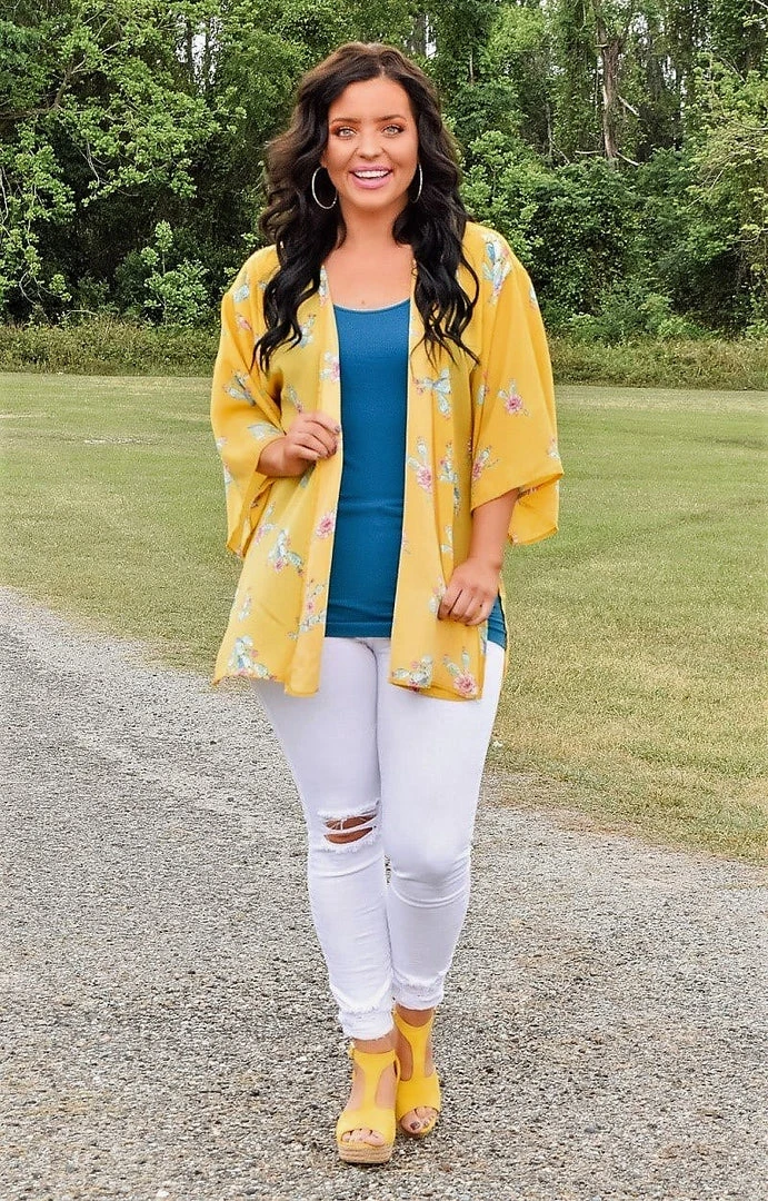 Vision - T1787-8PP - 41721 Don't Be Prickly Print Kimono/Cover Up - Yellow