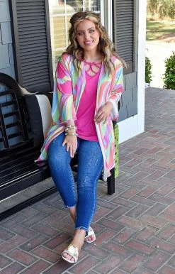 Lime & Chili - LT5717 - 32322 Delighted Feeling Print Kimono - Multi TOPS