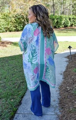 KW Fashion - WLK210218GRN - 4622 Aloha Babe Print Kimono