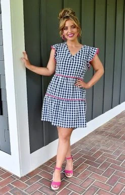Andree - 94366-1 - 51022 Win Her Heart Plaid Dress - Navy/White