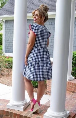 Andree - 94366-1 - 51022 Win Her Heart Plaid Dress - Navy/White