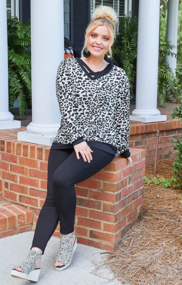 Southern Grace - 6427E - 10420 Sweaters Believe In Fate Leopard Print Pullover