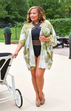 Davi & Dani - PJ5064HPER- 62321 SWIMWEAR Island Hopping Tropical Print Cover Up/Kimono - Ivory