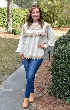 143 Story - ITM7631-PP - 12922 TOPS Move On Up Embroidered Top - Oatmeal
