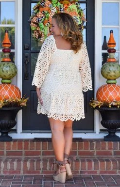 Flying Tomato - LD1341-PP - 102021 DRESSES Hold My Hand Floral Eyelet Dress - Cream