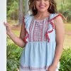 Andree - T10109 - 31922 Twice As Nice Embroidered Top - Sky Blue TOPS