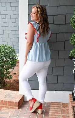 Andree - T10109 - 31922 Twice As Nice Embroidered Top - Sky Blue TOPS