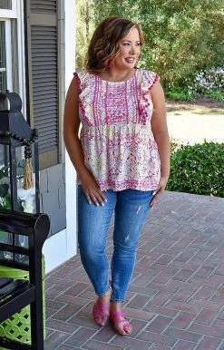 Andree - T10109 - 32322 Twice As Nice Embroidered Top - Magenta TOPS