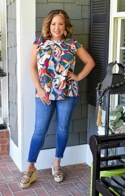 Andree - T10178-1-PP - 51622 Pleasant Views Print Top - Multi TOPS