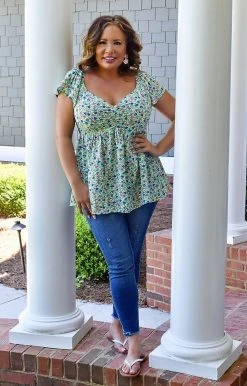 Staccato - 18578B-PP - 51722 Sweet Laughter Floral Top - Green TOPS