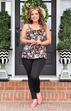 Staccato - 18632-PP - 31322 Walk In The Garden Floral Top - Black/Pink TOPS