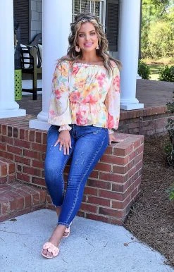 Flying Tomato - IT11529-PP - 4122 TOPS One Step Further Floral Top - Ivory/Multi