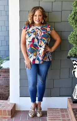 Andree - T10178-1-PP - 51622 Pleasant Views Print Top - Multi TOPS