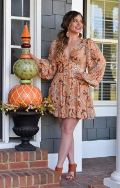 Flying Tomato - ID18498-PP - 101721 DRESSES Hopeful Romantic Floral Dress - Taupe