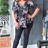 Heimish - BL-ET6117-14 - 31022 Friendly Chats Floral Top - Black TOPS