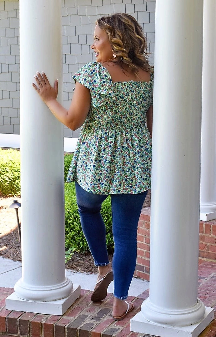 Staccato - 18578B-PP - 51722 Sweet Laughter Floral Top - Green TOPS