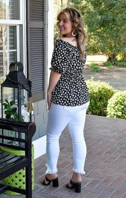 Staccato - 18552A-PP - 3622 Planning Ahead Floral Top - Black TOPS