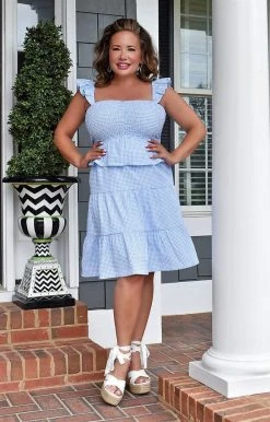 White Birch - D90163XL - 52822 Perfect Day Out Gingham Dress - Light Blue DRESSES