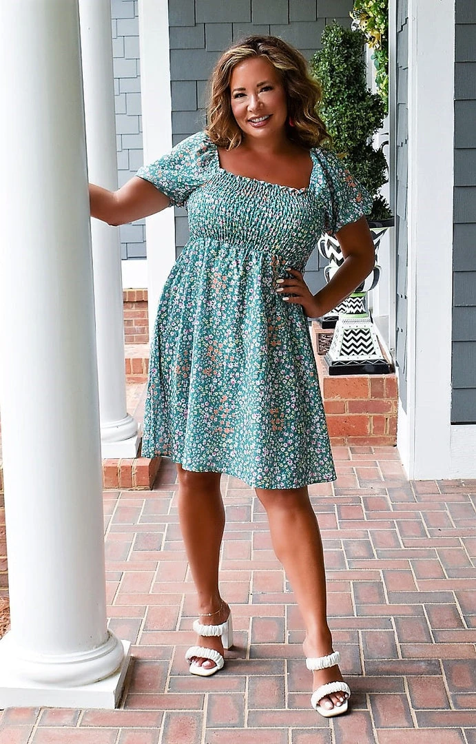 First Love - D1141 - 71122 Weekend Brunch Floral Dress - Green/Multi DRESSES