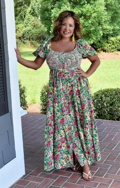 First Love - ID125 - 72122 DRESSES Destination Unknown Floral Maxi Dress - Green