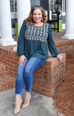 Andree - 19951 - 11722 TOPS All The Wonder Embroidered Top - Hunter Green