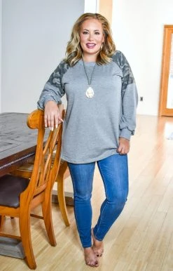 Southern Grace - 6454E - 111120 Won't Be Hiding Pullover - Camo/Gray Sweaters