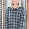 Southern Grace - 6426E - 92920 Don't Cross Me Plaid Top - Gray