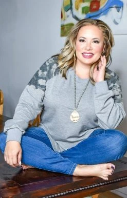 Southern Grace - 6454E - 111120 Won't Be Hiding Pullover - Camo/Gray Sweaters