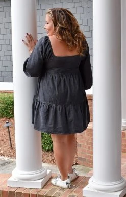 Flying Tomato - AD2410-PP - 121421 Get Close To Me Denim Dress - Charcoal DRESSES