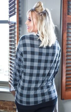 Southern Grace - 6426E - 92920 Don't Cross Me Plaid Top - Gray
